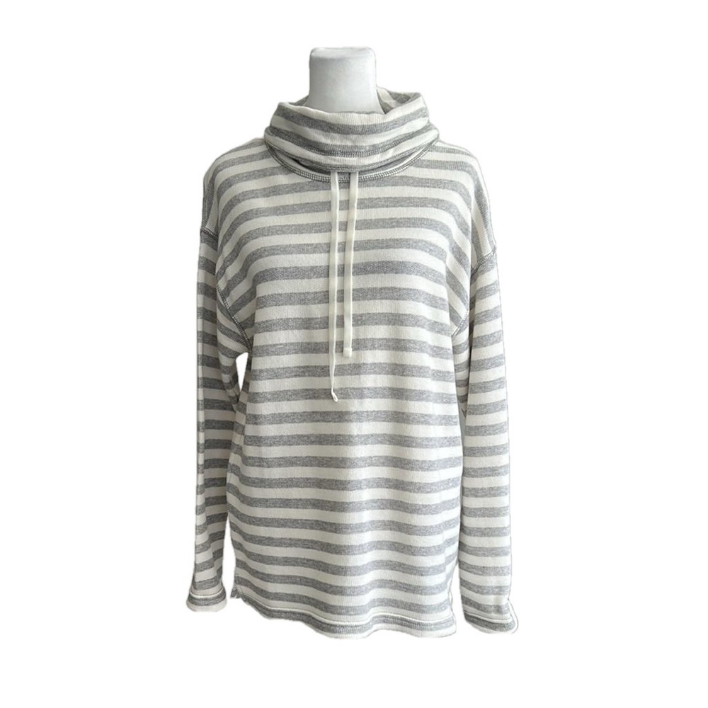 New Chaps Striped Gray Off White Cowl neck Pullover Sweatshirt Oversized Small